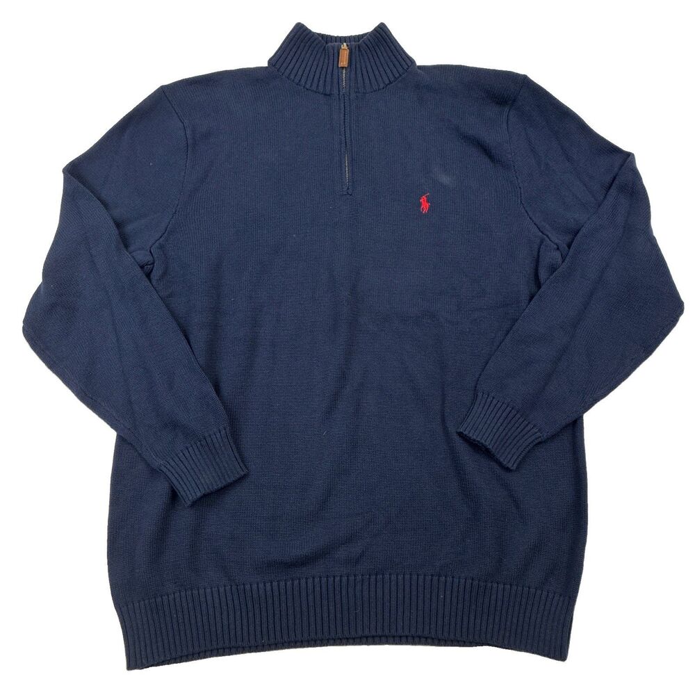Vintage Polo Ralph Lauren Men’s Navy Quarter Zip Knit Sweater Size XLT NWT